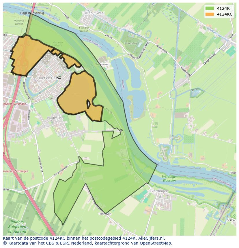 Afbeelding van het postcodegebied 4124 KC op de kaart.