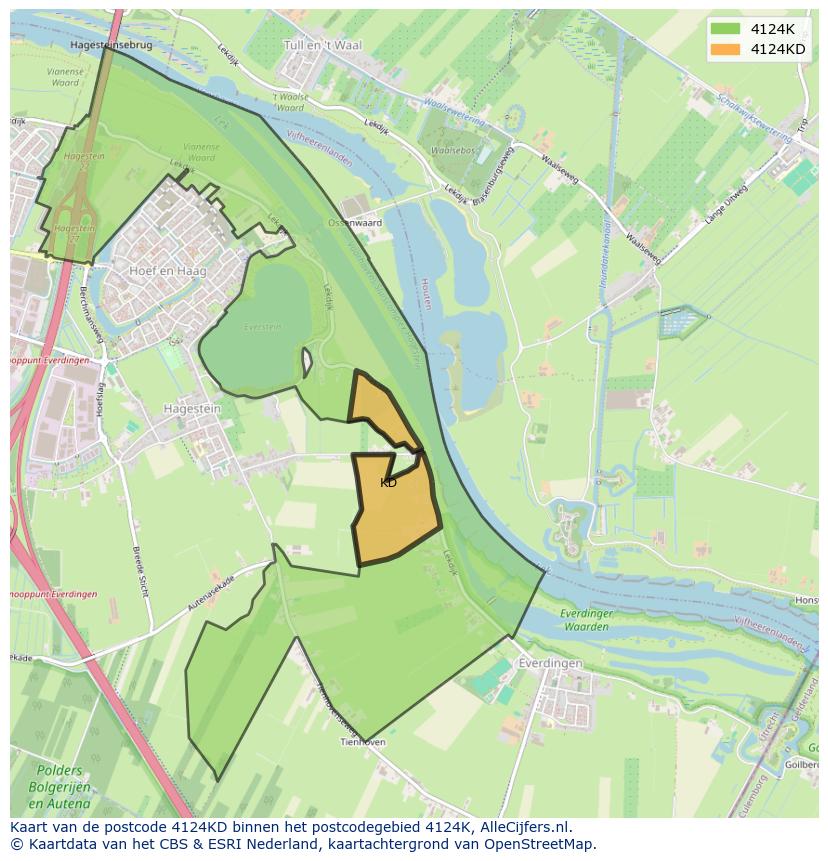 Afbeelding van het postcodegebied 4124 KD op de kaart.