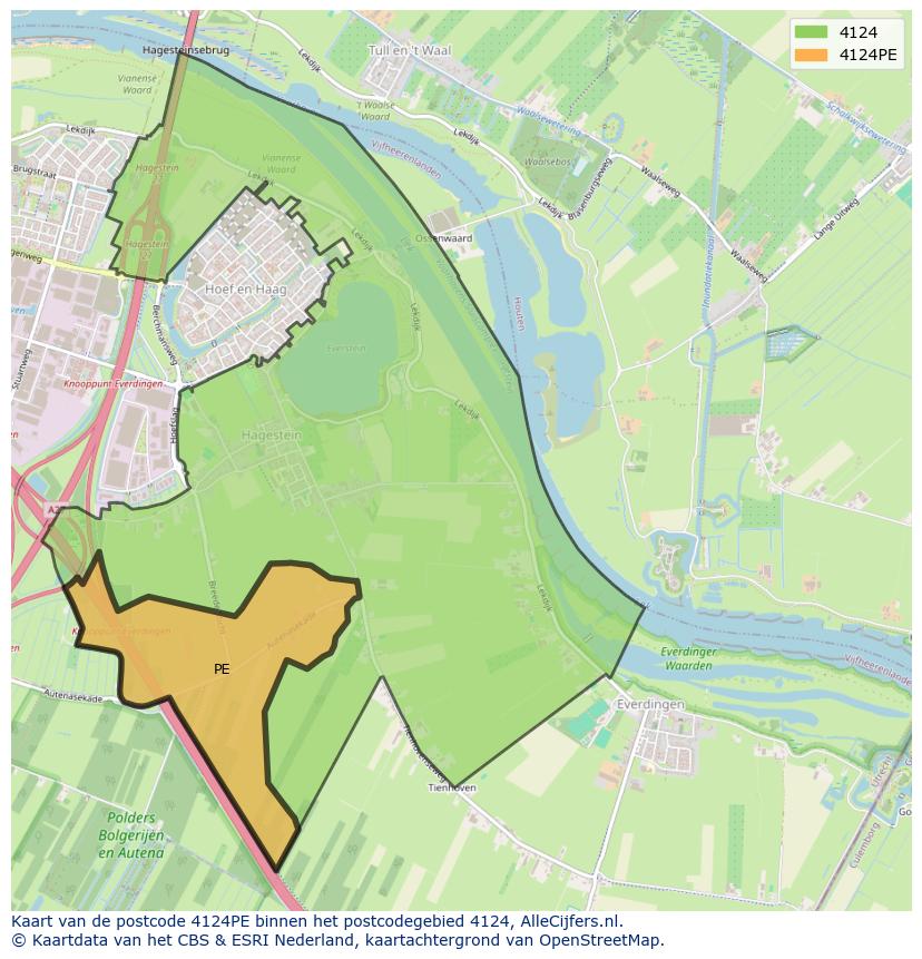 Afbeelding van het postcodegebied 4124 PE op de kaart.