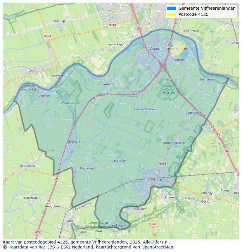 Afbeelding van het postcodegebied 4125 op de kaart.