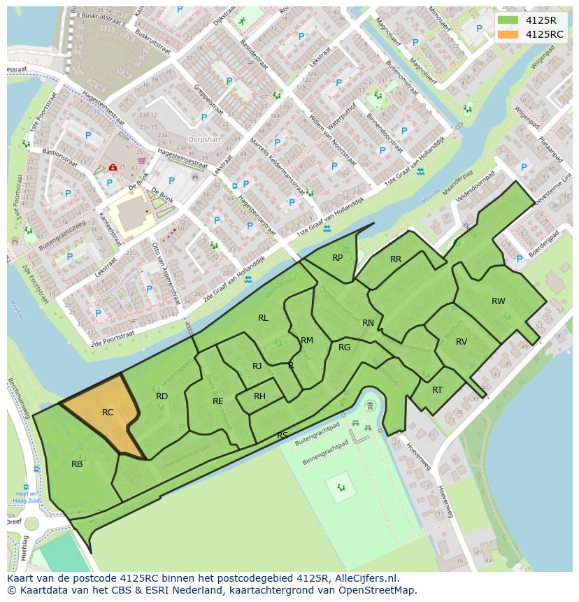 Afbeelding van het postcodegebied 4125 RC op de kaart.