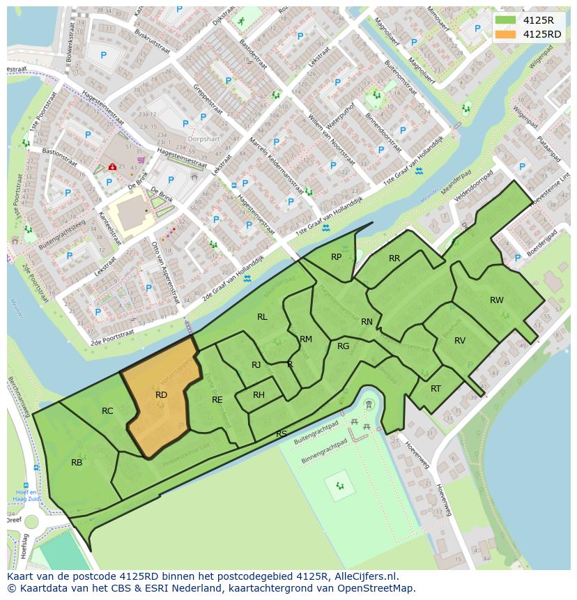 Afbeelding van het postcodegebied 4125 RD op de kaart.