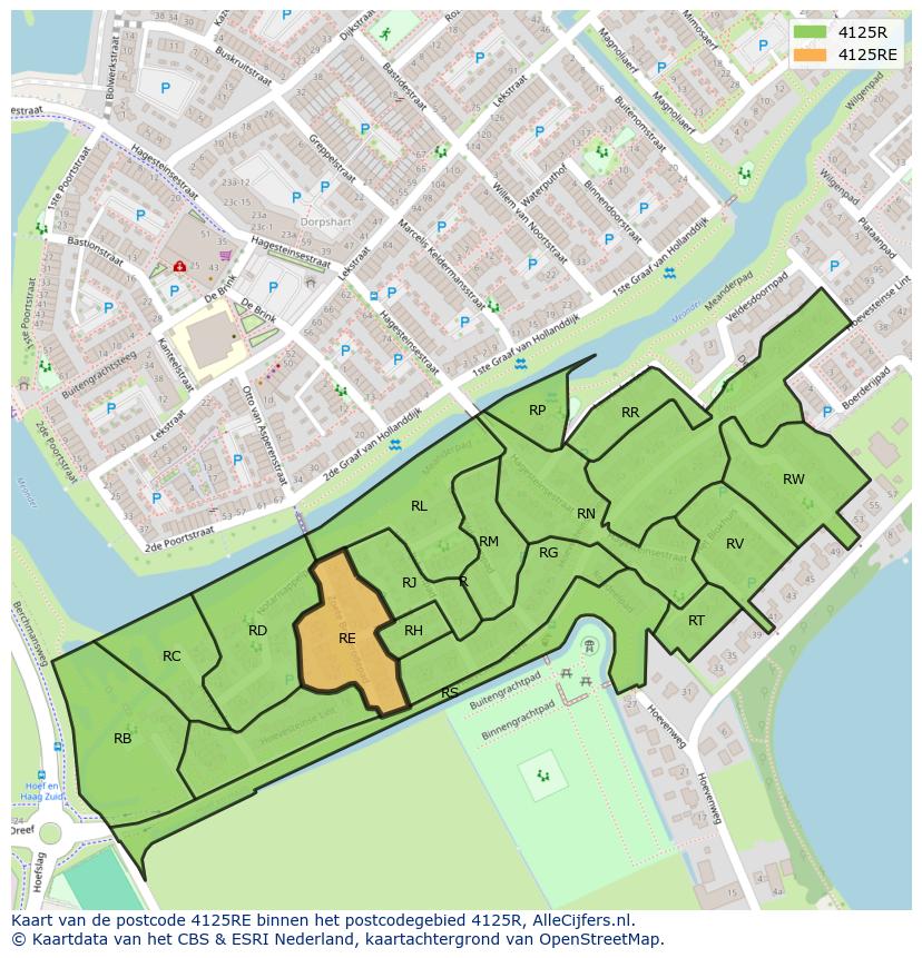 Afbeelding van het postcodegebied 4125 RE op de kaart.