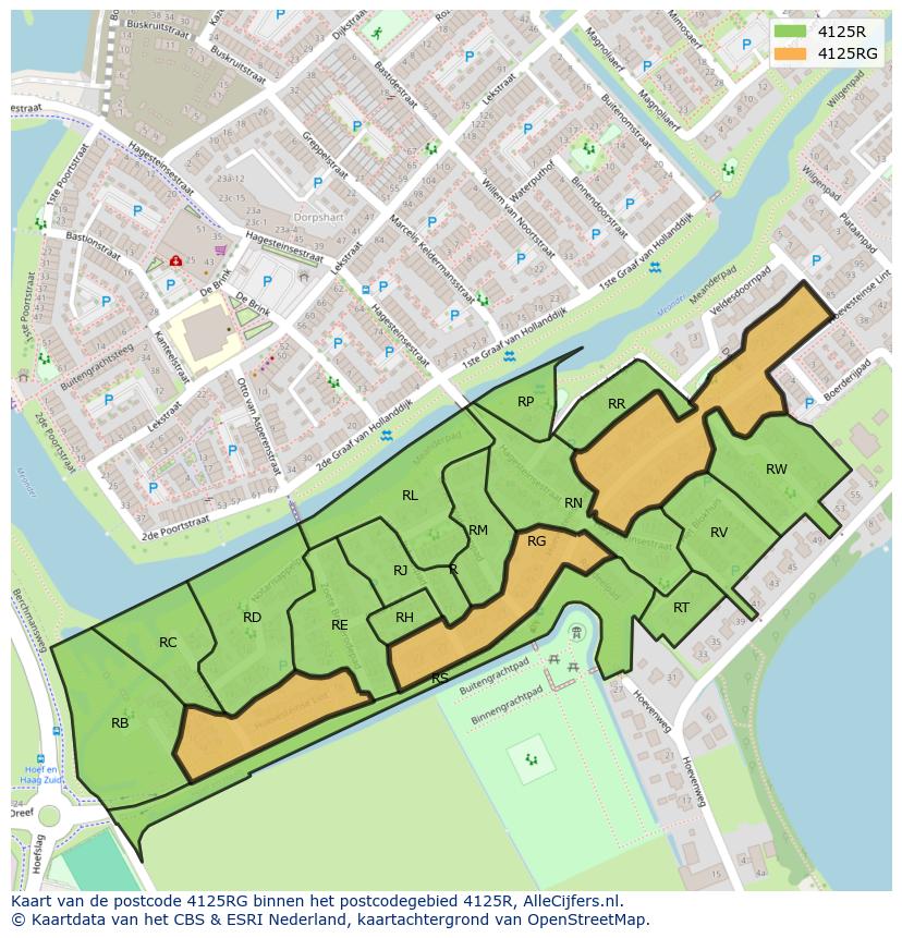 Afbeelding van het postcodegebied 4125 RG op de kaart.
