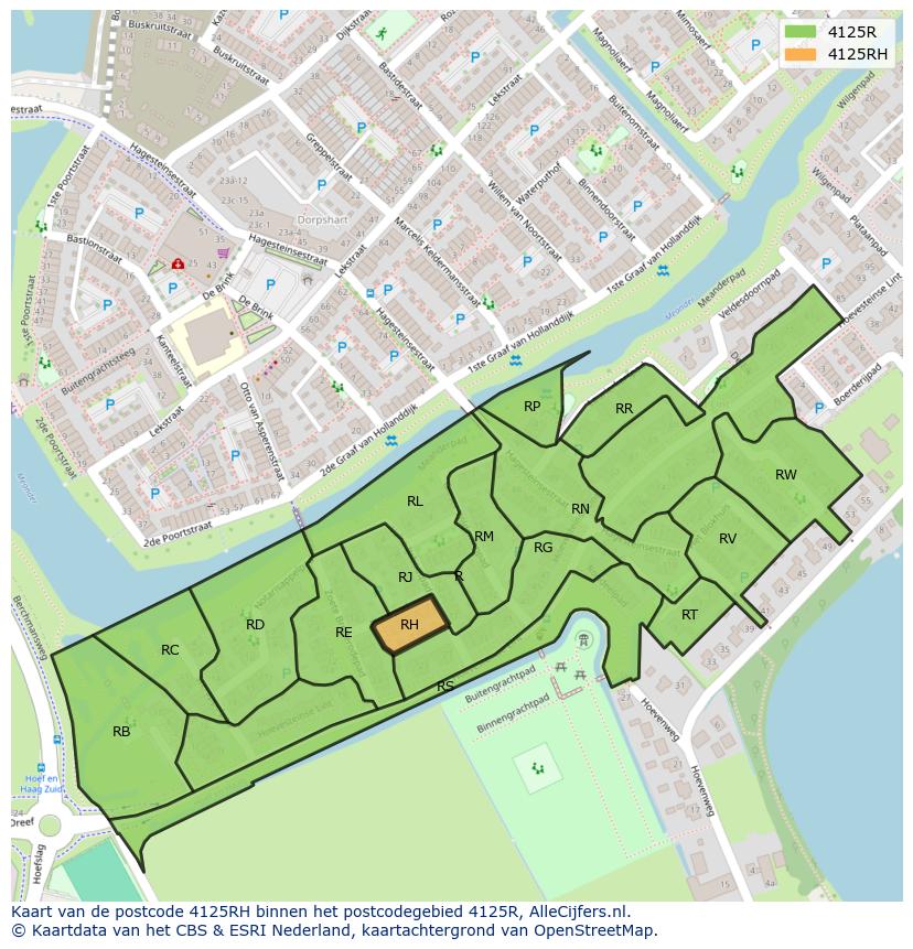 Afbeelding van het postcodegebied 4125 RH op de kaart.