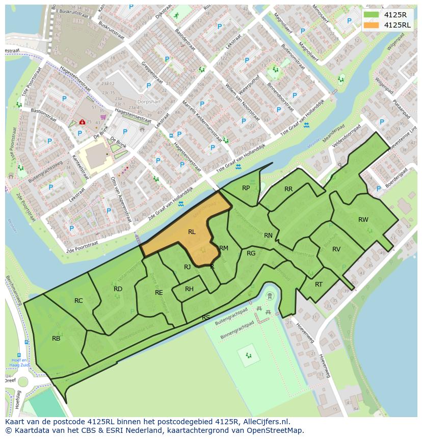 Afbeelding van het postcodegebied 4125 RL op de kaart.