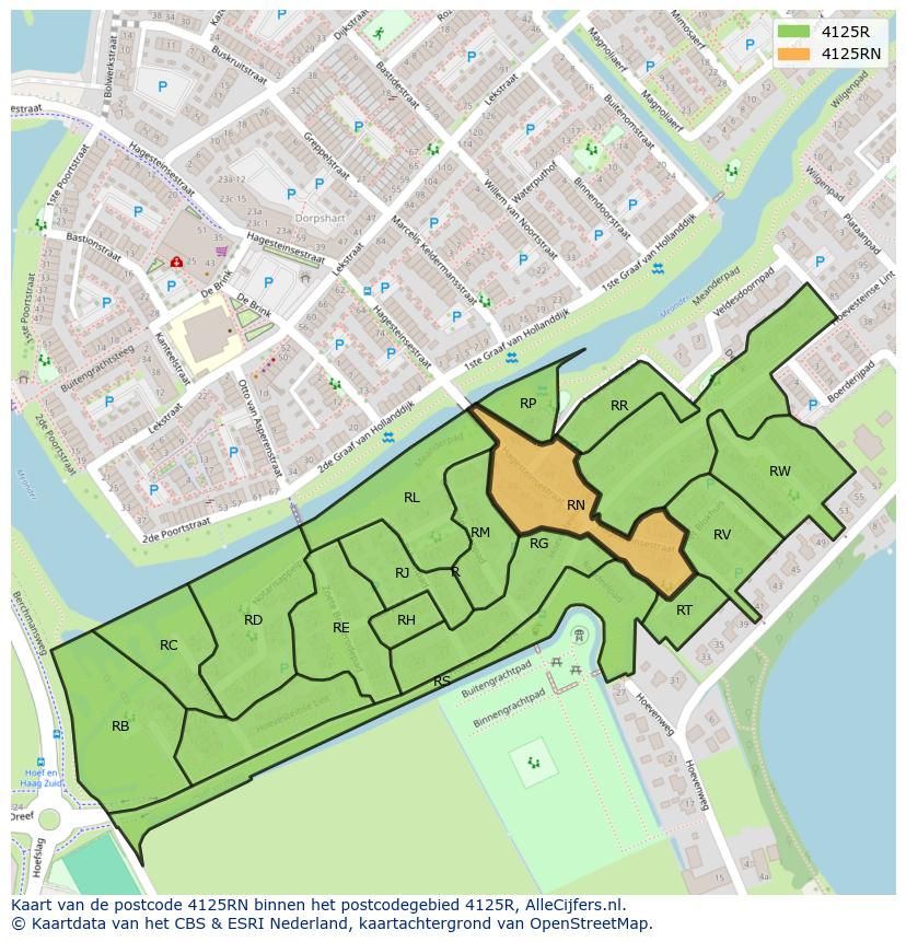 Afbeelding van het postcodegebied 4125 RN op de kaart.