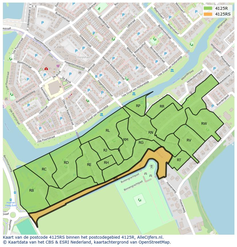Afbeelding van het postcodegebied 4125 RS op de kaart.