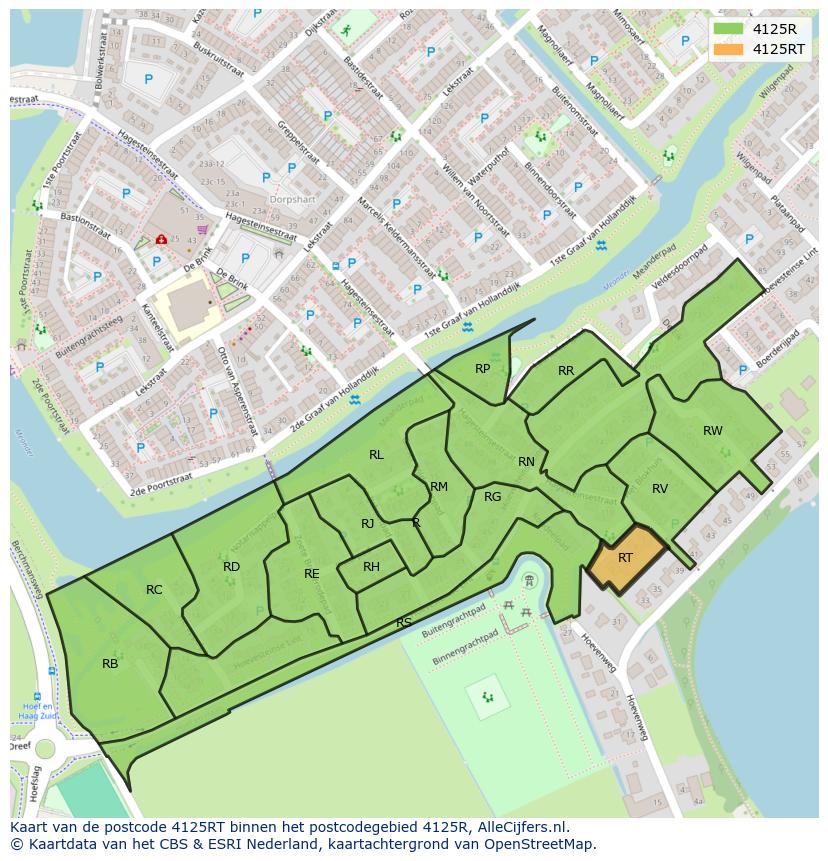 Afbeelding van het postcodegebied 4125 RT op de kaart.