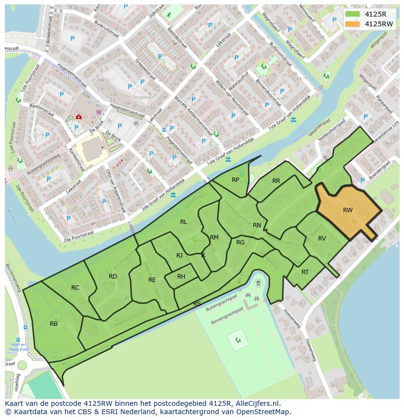 Afbeelding van het postcodegebied 4125 RW op de kaart.