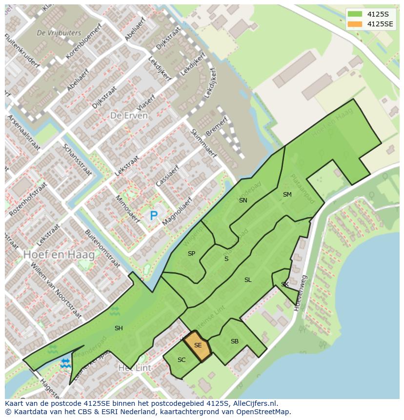 Afbeelding van het postcodegebied 4125 SE op de kaart.
