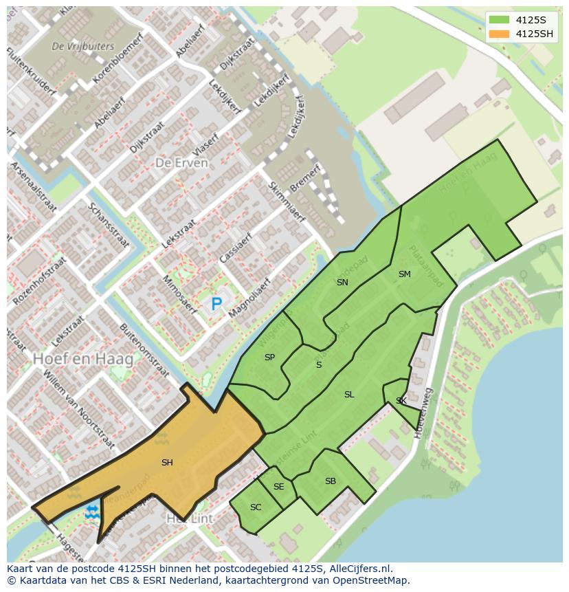 Afbeelding van het postcodegebied 4125 SH op de kaart.