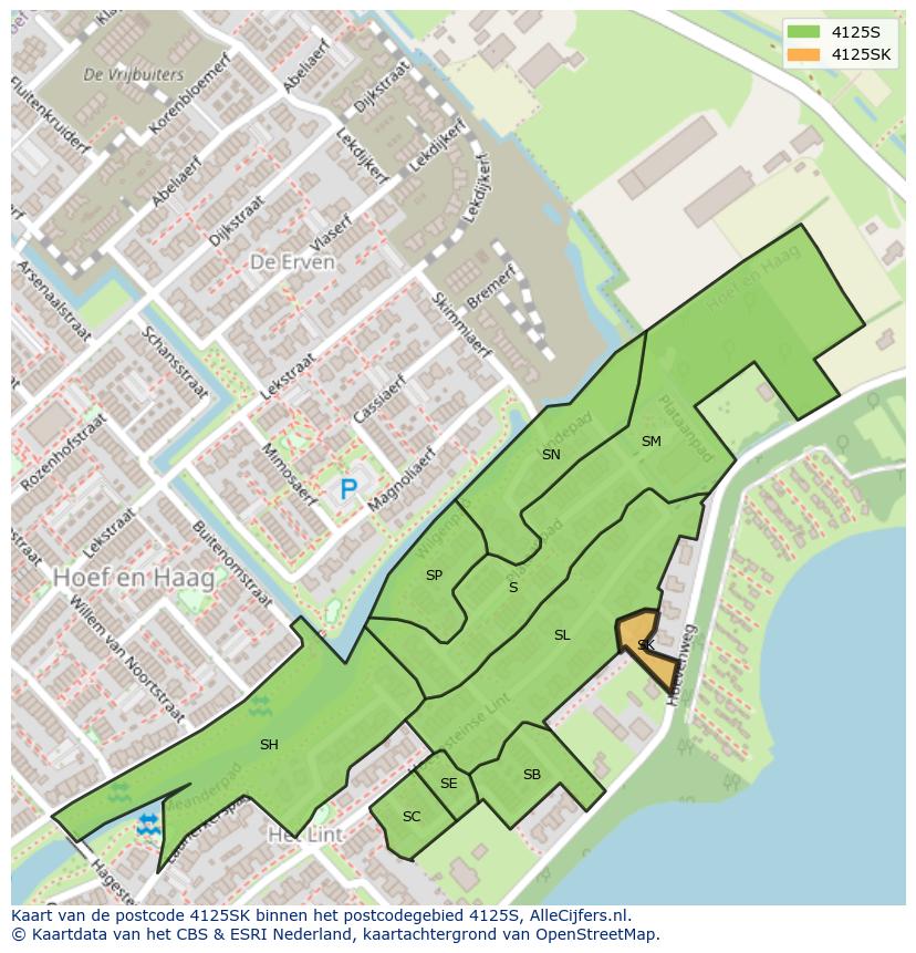 Afbeelding van het postcodegebied 4125 SK op de kaart.