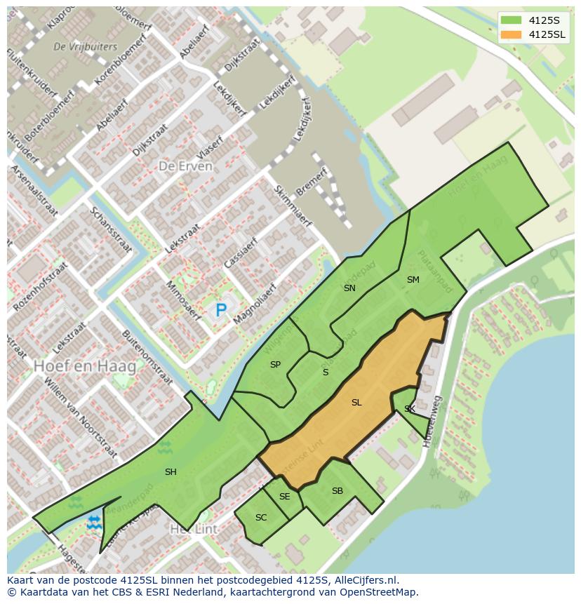 Afbeelding van het postcodegebied 4125 SL op de kaart.