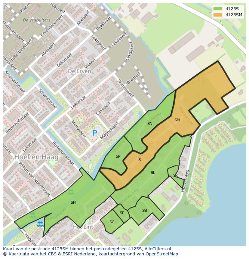 Afbeelding van het postcodegebied 4125 SM op de kaart.