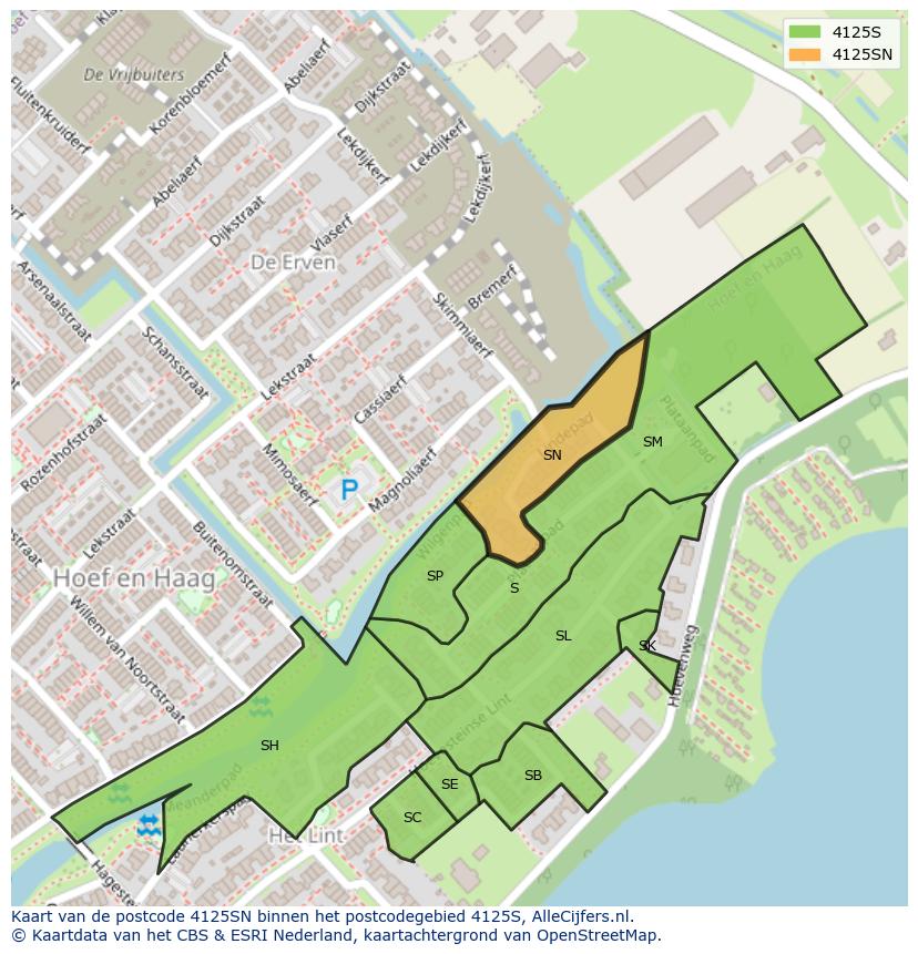 Afbeelding van het postcodegebied 4125 SN op de kaart.