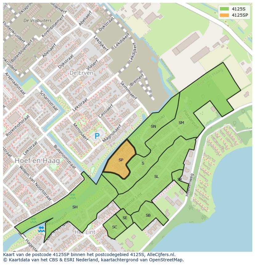 Afbeelding van het postcodegebied 4125 SP op de kaart.
