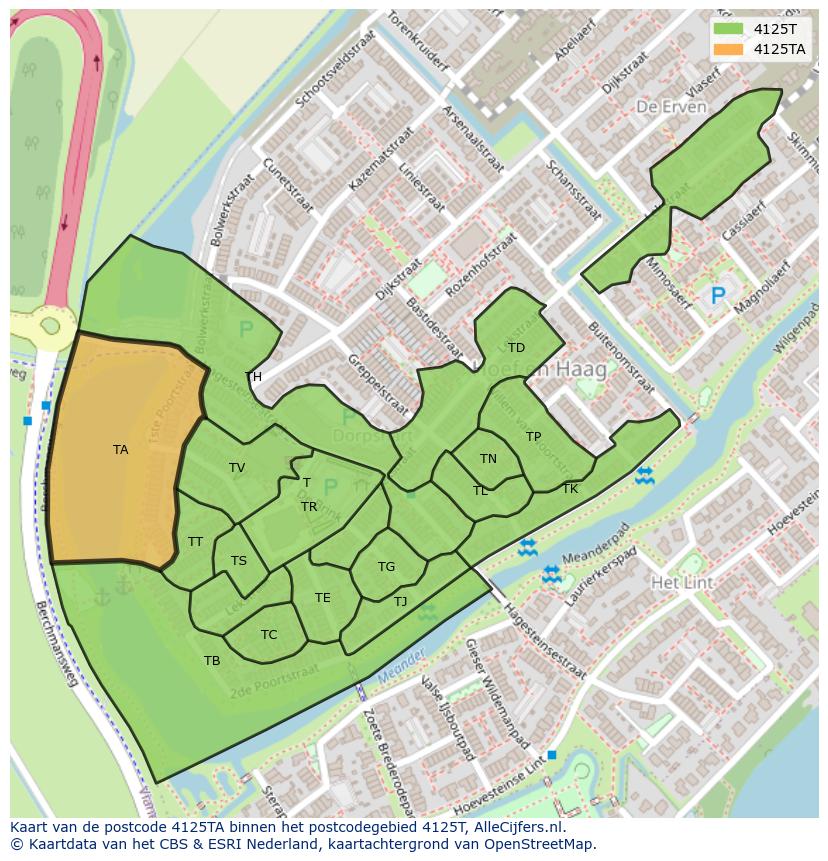 Afbeelding van het postcodegebied 4125 TA op de kaart.