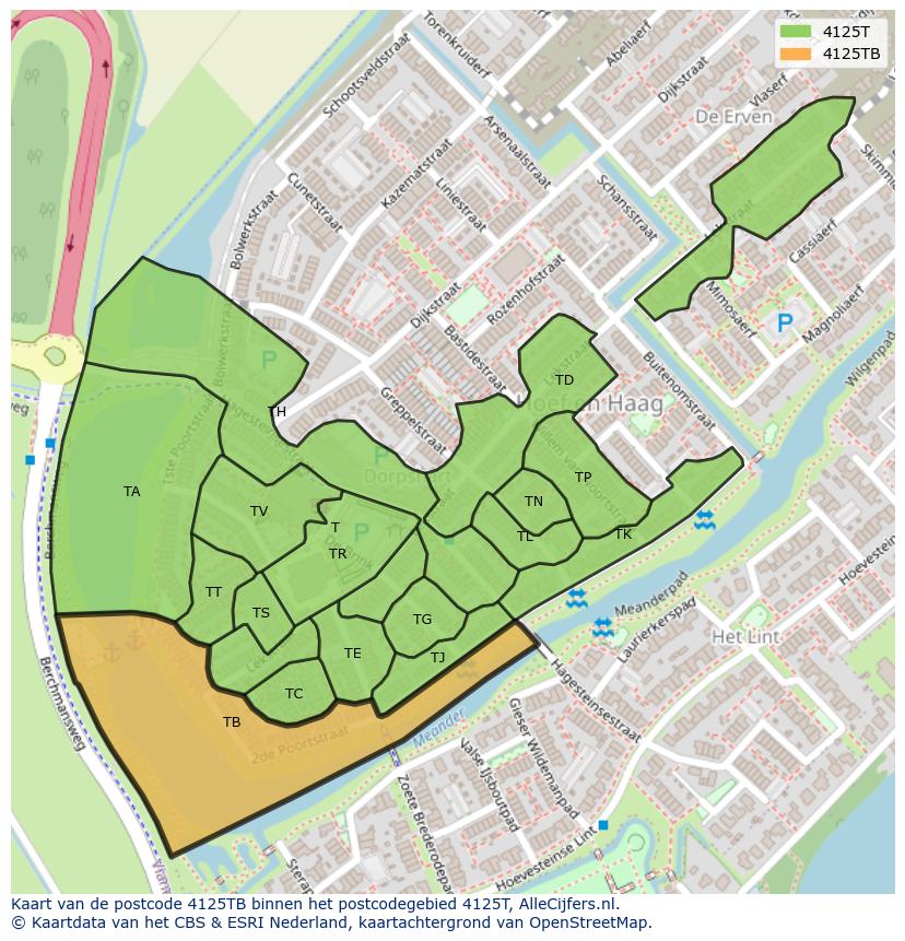 Afbeelding van het postcodegebied 4125 TB op de kaart.
