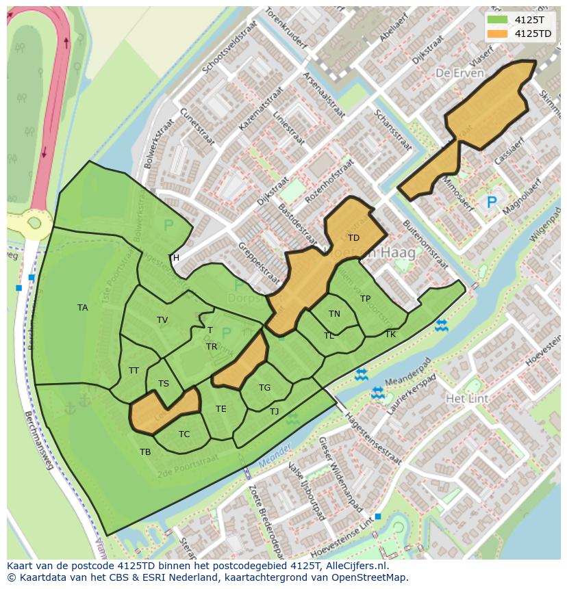 Afbeelding van het postcodegebied 4125 TD op de kaart.