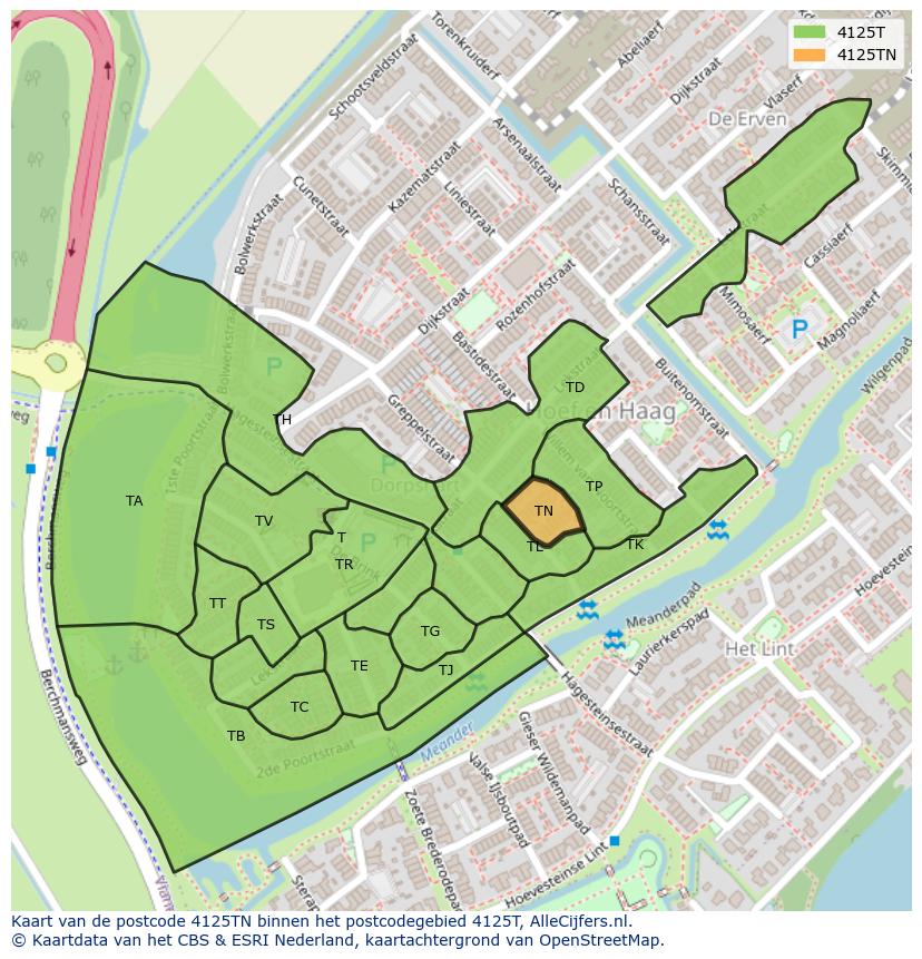 Afbeelding van het postcodegebied 4125 TN op de kaart.