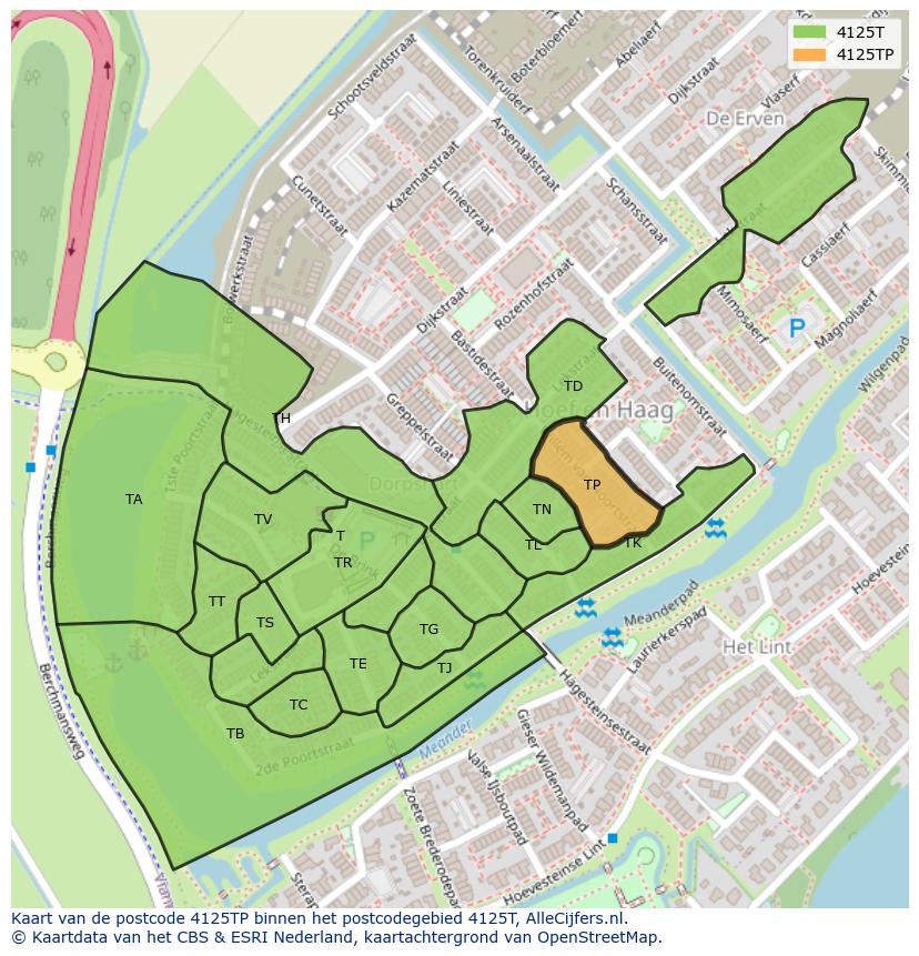 Afbeelding van het postcodegebied 4125 TP op de kaart.