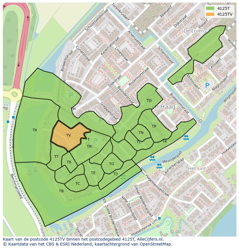 Afbeelding van het postcodegebied 4125 TV op de kaart.