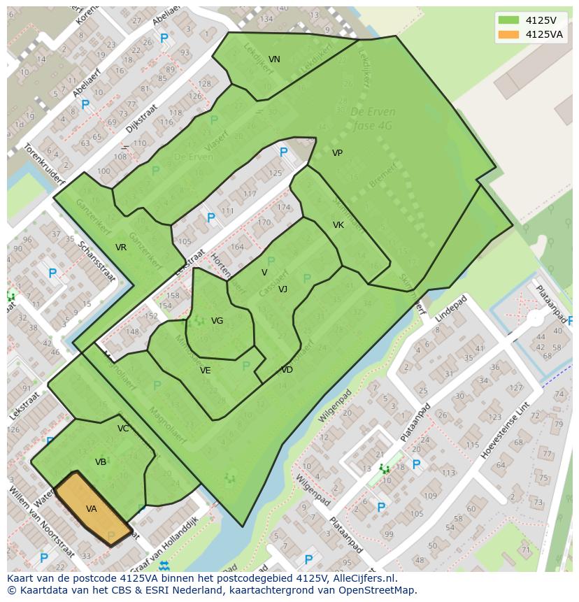 Afbeelding van het postcodegebied 4125 VA op de kaart.