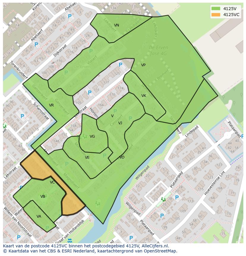Afbeelding van het postcodegebied 4125 VC op de kaart.
