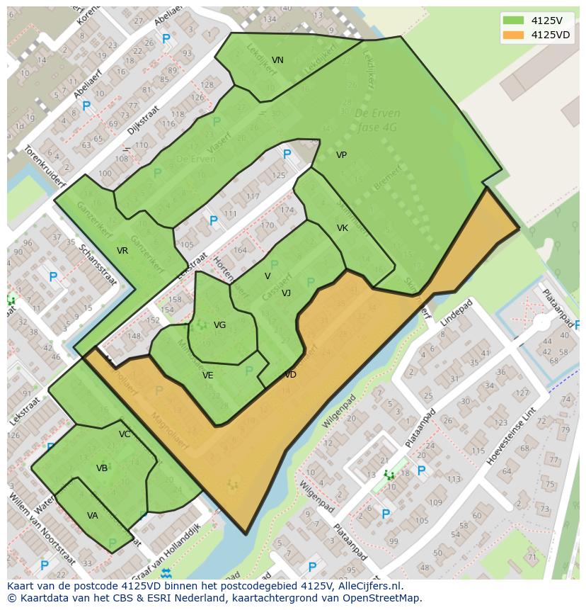 Afbeelding van het postcodegebied 4125 VD op de kaart.