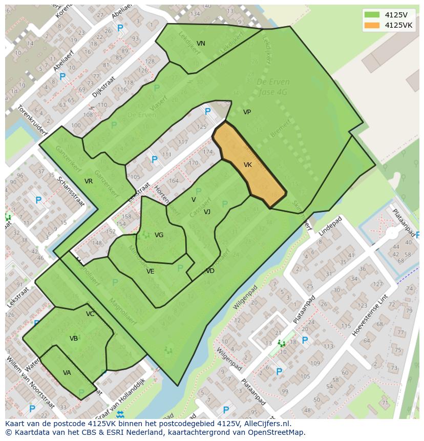Afbeelding van het postcodegebied 4125 VK op de kaart.