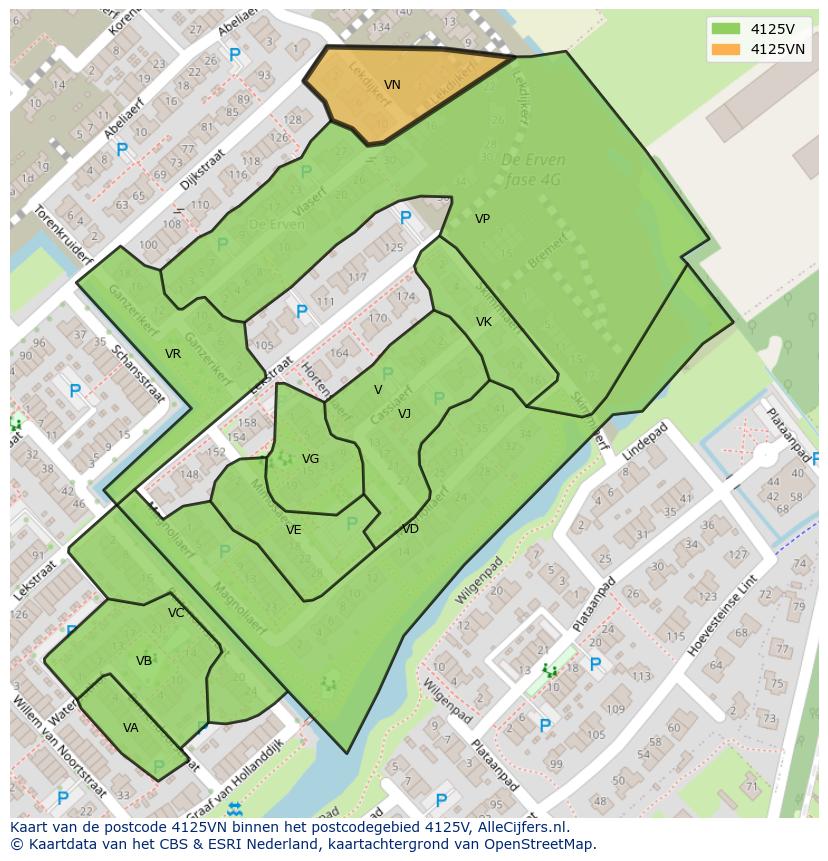 Afbeelding van het postcodegebied 4125 VN op de kaart.