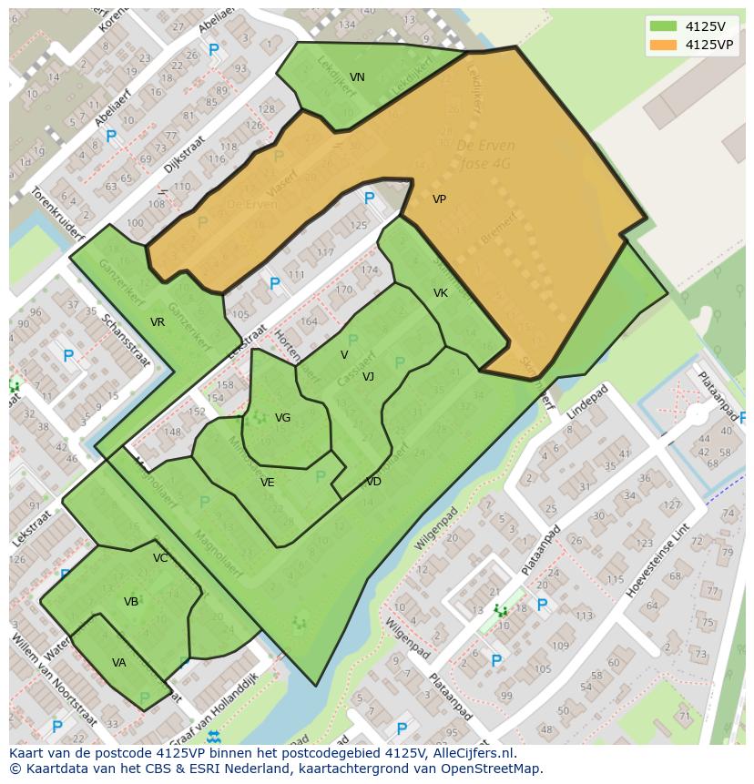 Afbeelding van het postcodegebied 4125 VP op de kaart.