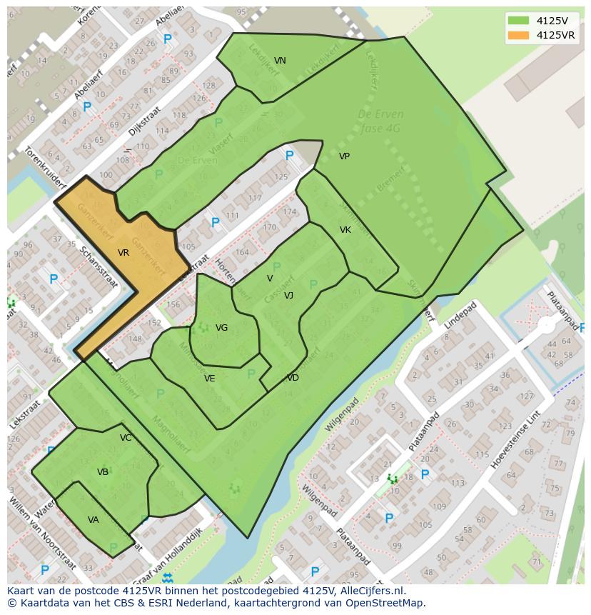 Afbeelding van het postcodegebied 4125 VR op de kaart.