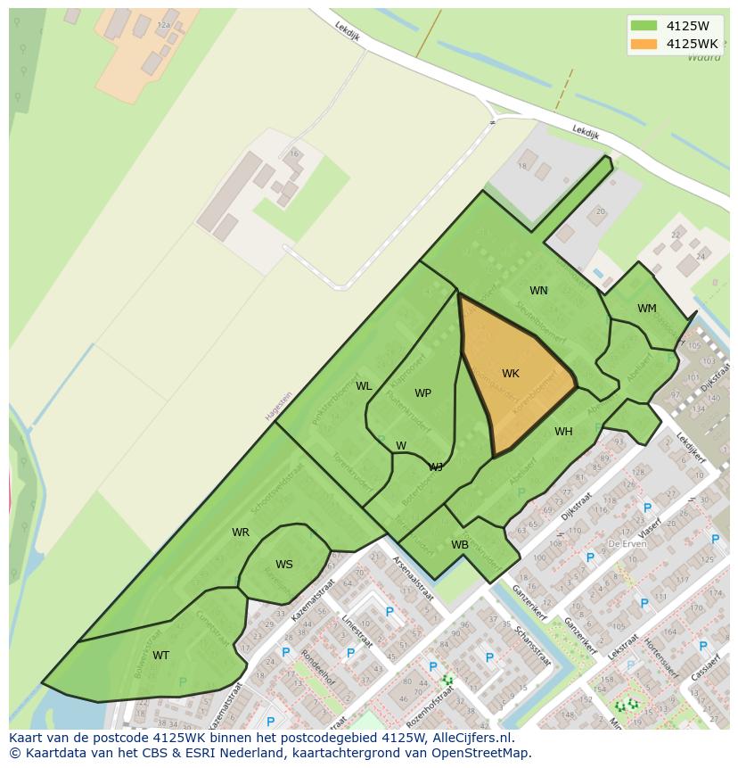 Afbeelding van het postcodegebied 4125 WK op de kaart.
