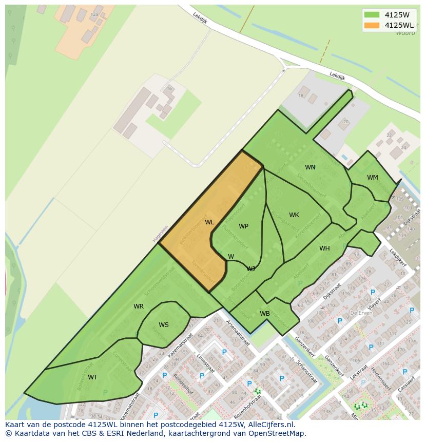 Afbeelding van het postcodegebied 4125 WL op de kaart.