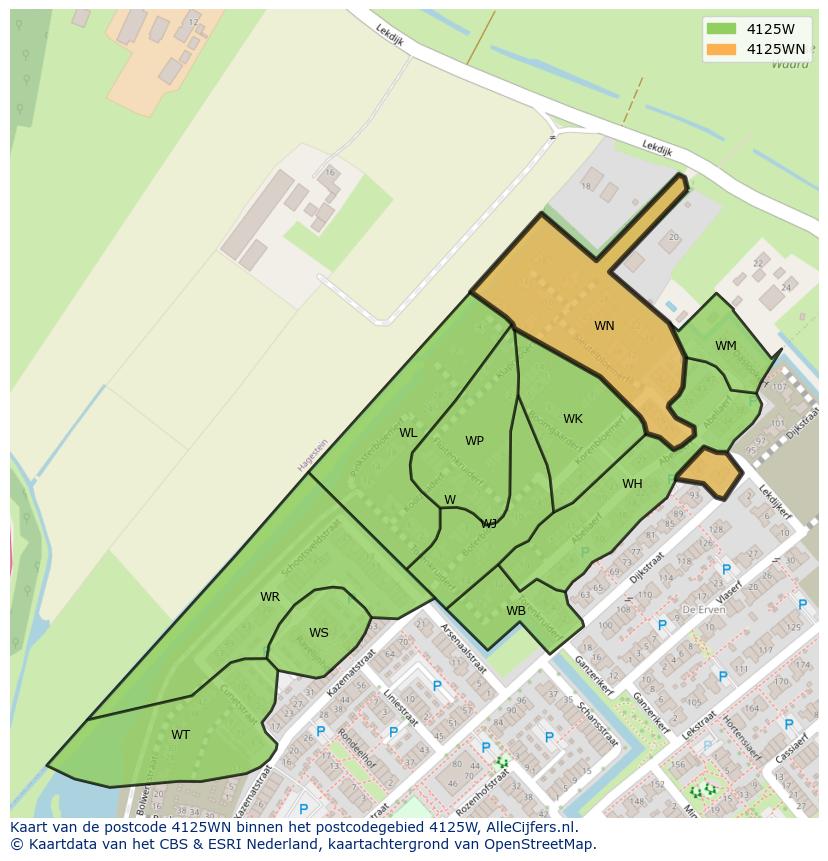 Afbeelding van het postcodegebied 4125 WN op de kaart.