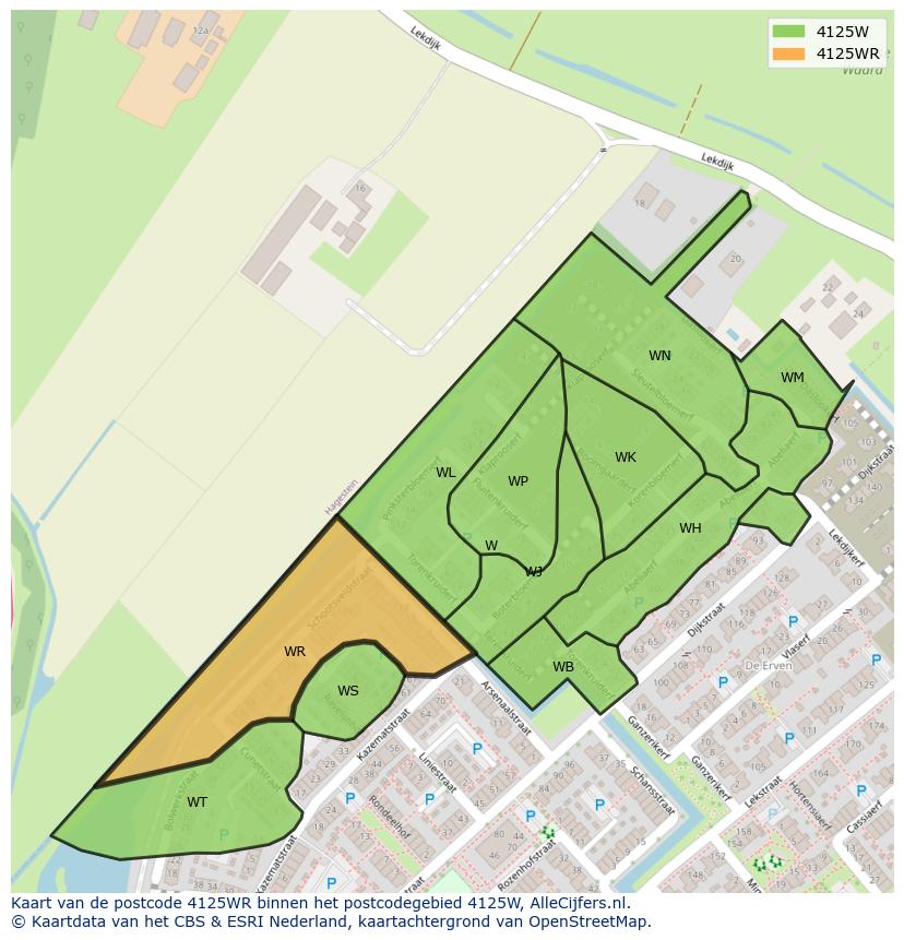 Afbeelding van het postcodegebied 4125 WR op de kaart.