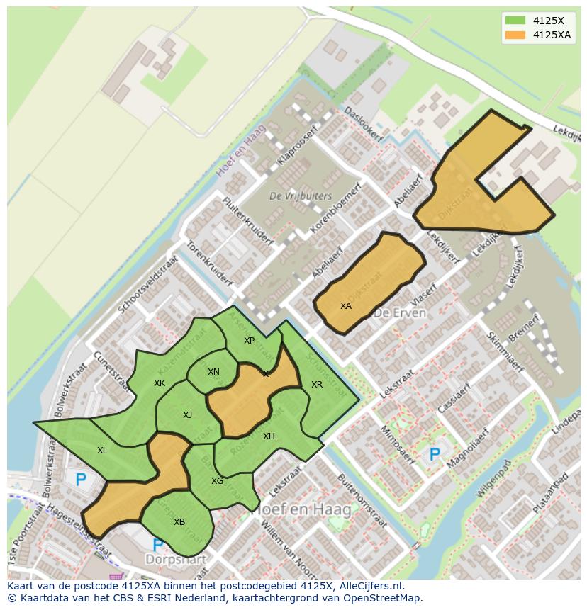 Afbeelding van het postcodegebied 4125 XA op de kaart.