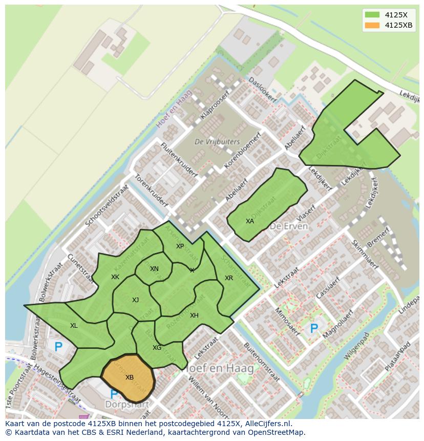 Afbeelding van het postcodegebied 4125 XB op de kaart.
