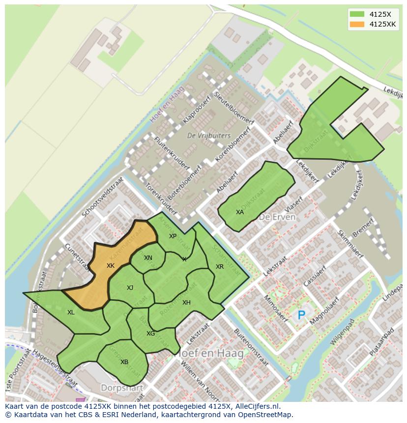 Afbeelding van het postcodegebied 4125 XK op de kaart.