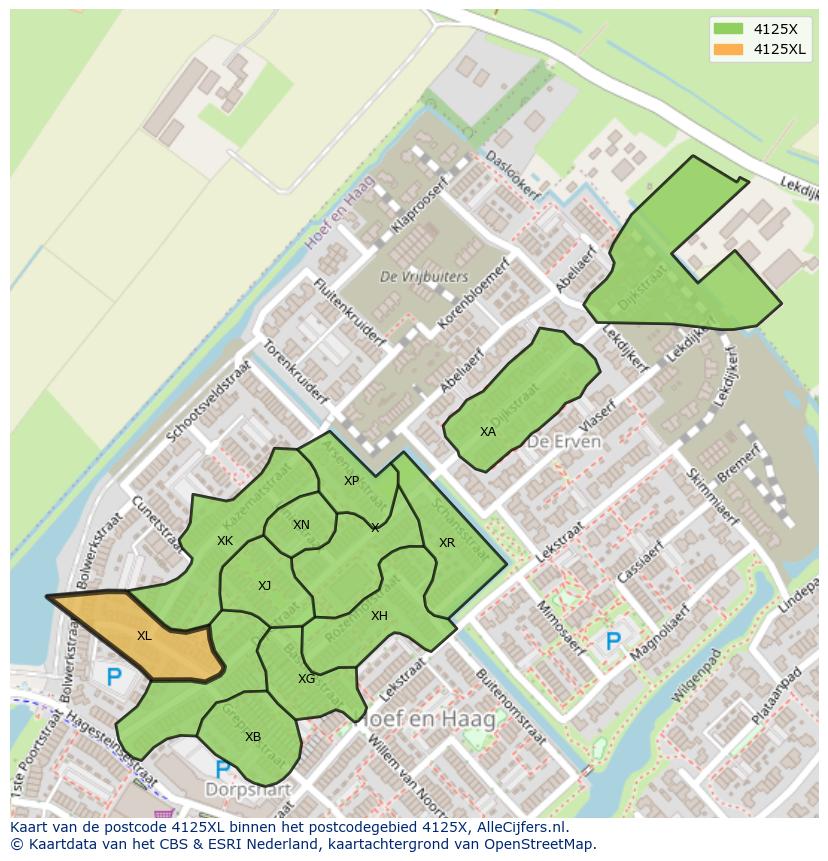 Afbeelding van het postcodegebied 4125 XL op de kaart.