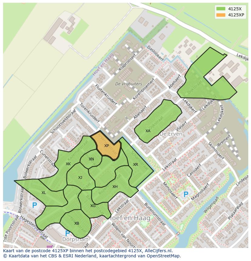 Afbeelding van het postcodegebied 4125 XP op de kaart.