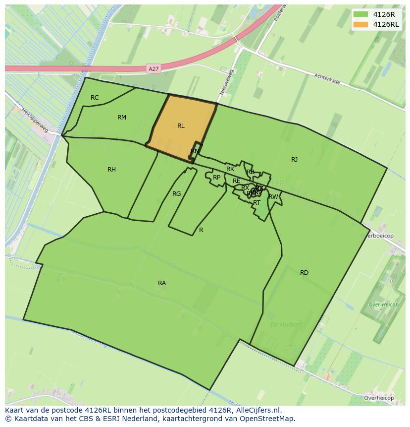 Afbeelding van het postcodegebied 4126 RL op de kaart.