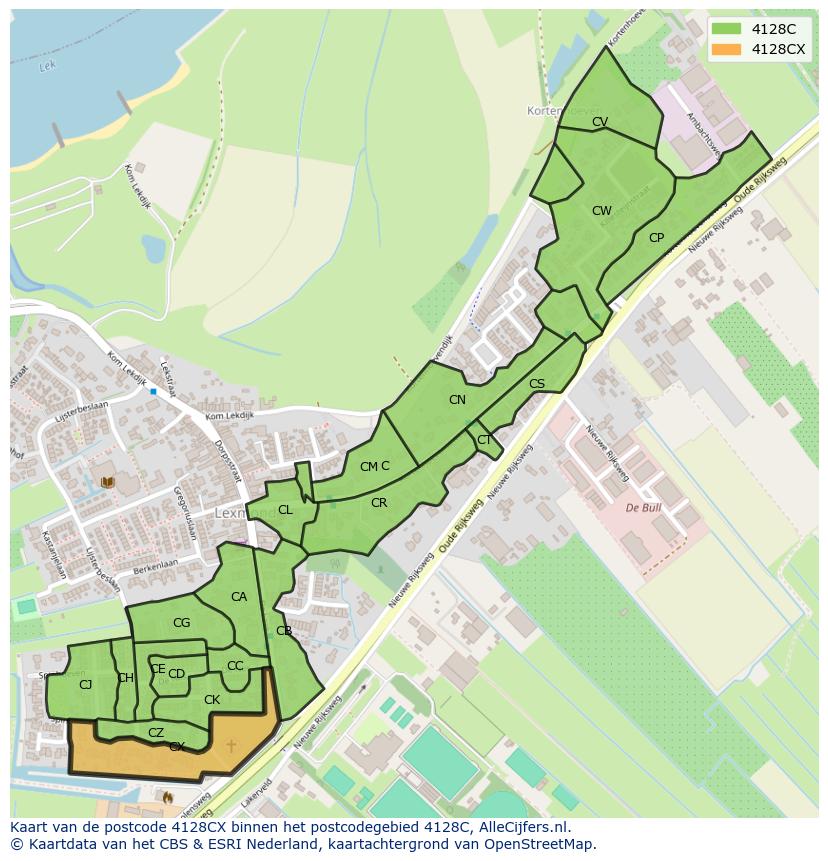 Afbeelding van het postcodegebied 4128 CX op de kaart.