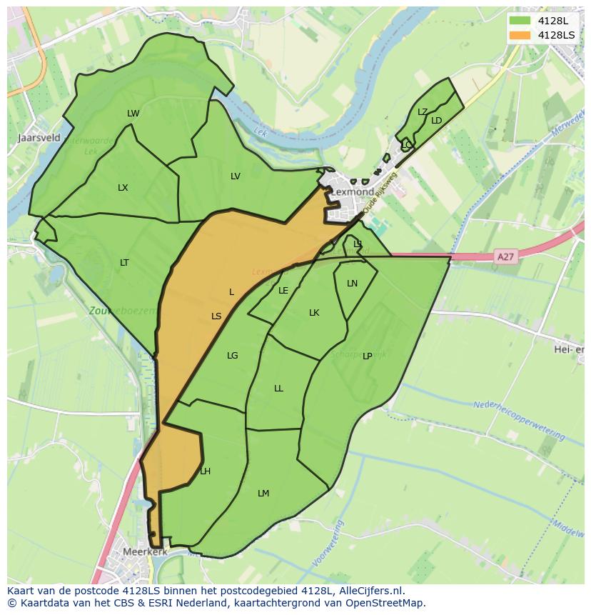 Afbeelding van het postcodegebied 4128 LS op de kaart.