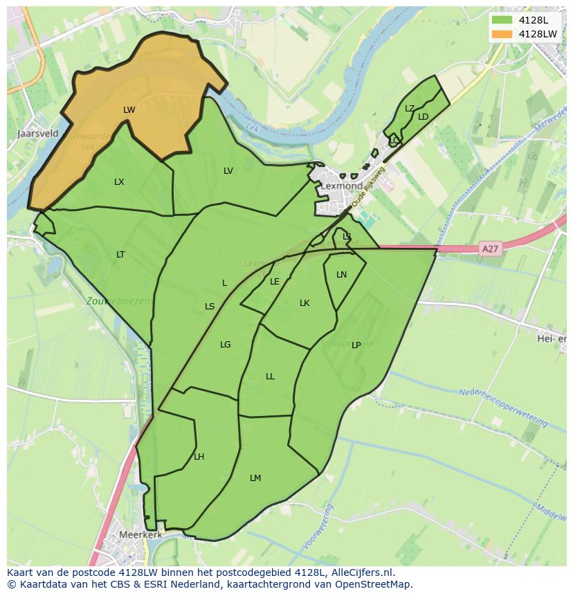 Afbeelding van het postcodegebied 4128 LW op de kaart.