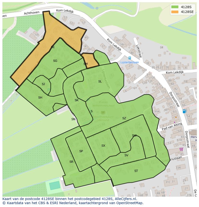 Afbeelding van het postcodegebied 4128 SE op de kaart.