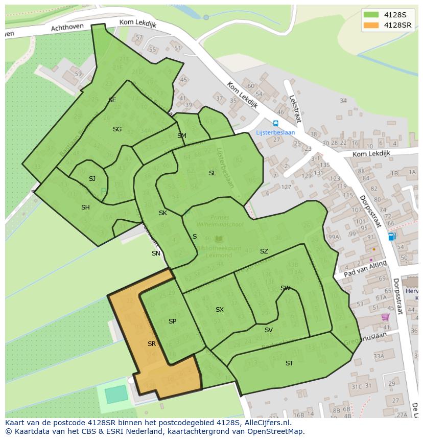 Afbeelding van het postcodegebied 4128 SR op de kaart.