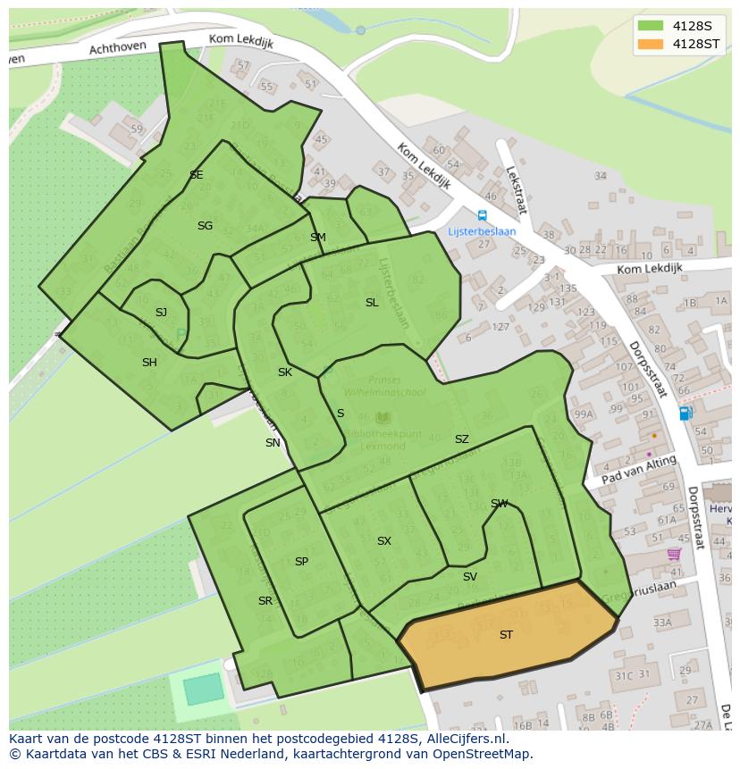 Afbeelding van het postcodegebied 4128 ST op de kaart.